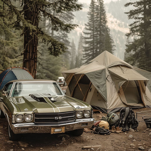 Rugged 1977 Chevelle with safari theme in wilderness