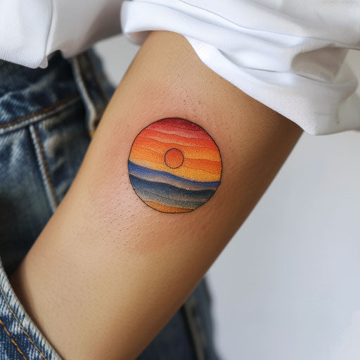 Modern sunset tattoo with minimalist circle
