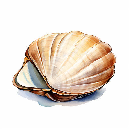 Clam illustration in the style of Oil painting, on a white background