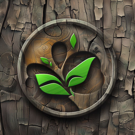 Nature-inspired app logo with green accents on natural texture background