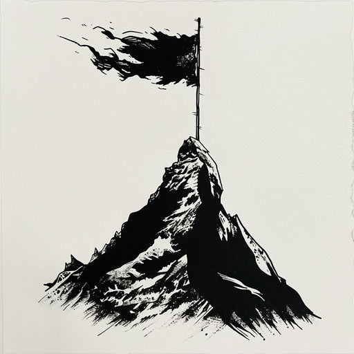 Black flag on mountain peak - simplistic flat tattoo sketch