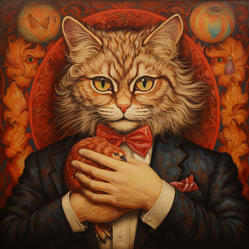 Louis Wain cat held by owner