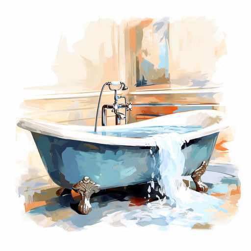 Bath art in the style of Impressionism, on white background