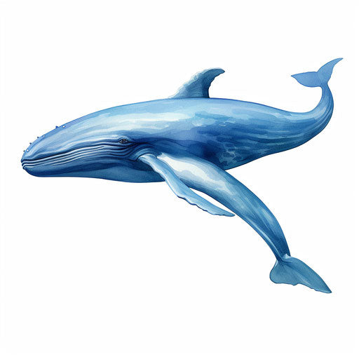 Blue whale in oil painting style on white background