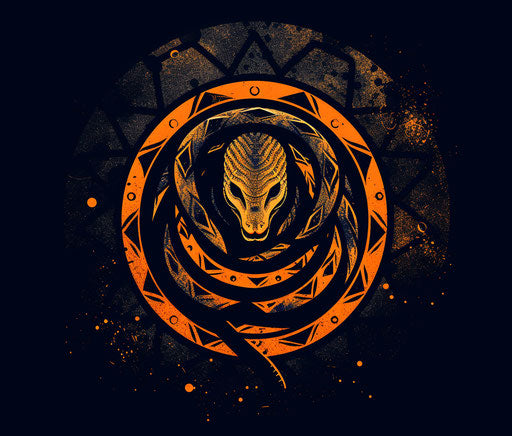 Symbols of a snake and snake symbol, ipáka, colorful minimalist