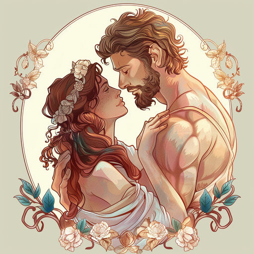 Romantic tattoo sketch of Hercules and Megara in an embrace