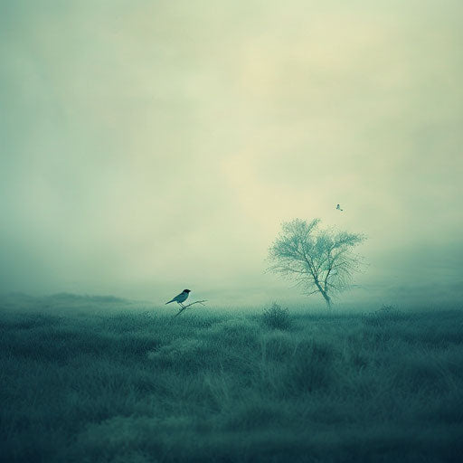 Bluebird in a serene landscape with a poetic feel