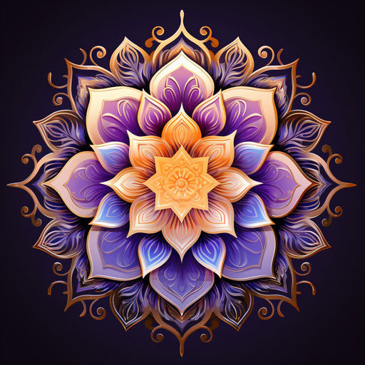 Blue lotus with om at center, engraved ornaments