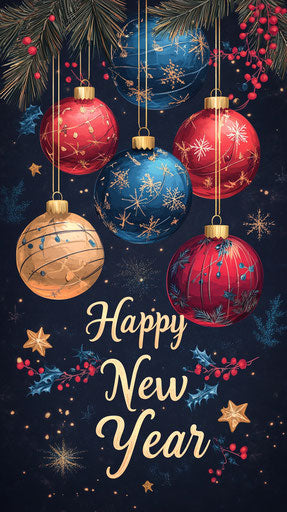 New Year's greeting card with elegant ornaments