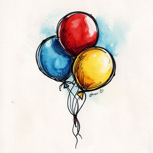 Three dots as balloons in red, yellow, and blue colors
