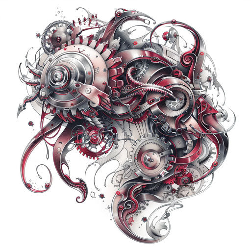 Abstract mechanical tattoo design with swirling gears