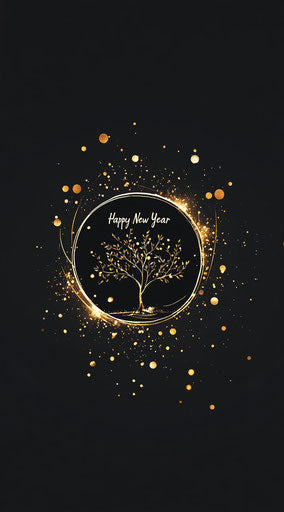 Elegant circle with golden lights on black background