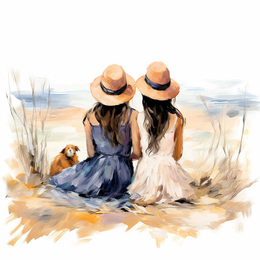 Best friends clipart in the style of Impressionistic Art
