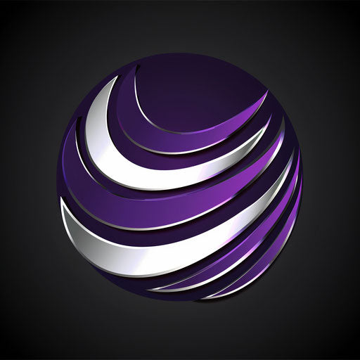 Modern logo in purple and silver with bold background