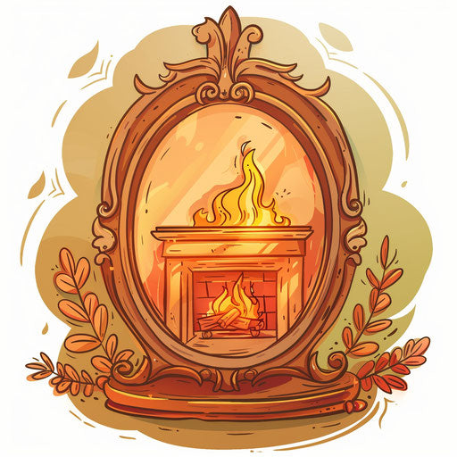 Fireplace reflected in a cozy mirror sketch