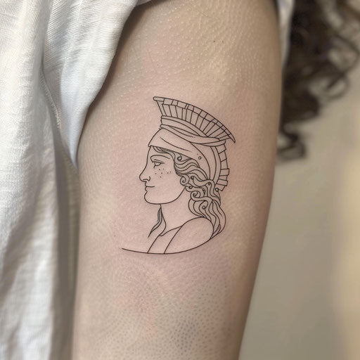 Artistic tattoo of the goddess of wisdom in black and white