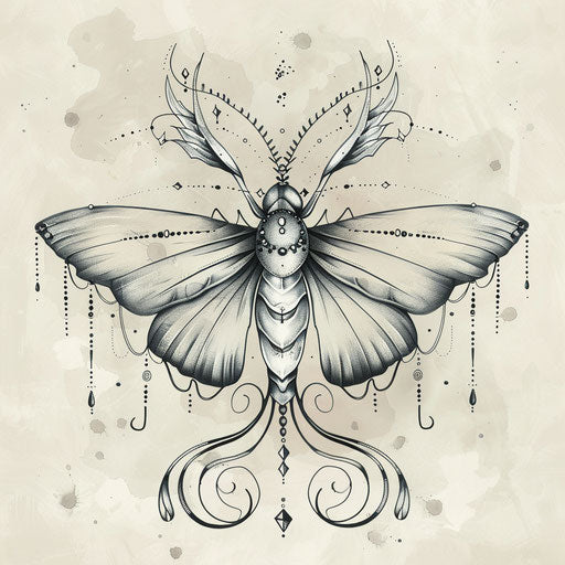 Fantasy sketch of a firefly with whimsical wings and shimmering silver details in clipart style