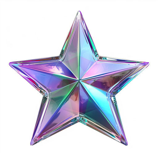 Transparent star with blue, green, red color, y2k aesthetic