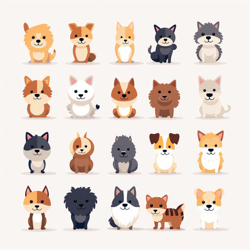 Minimalist-style pets clipart, on a white background