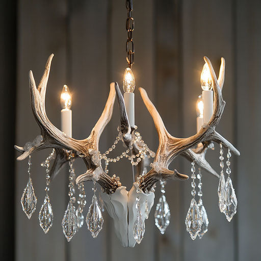 Deer antler clip art chandelier with crystals and bulbs