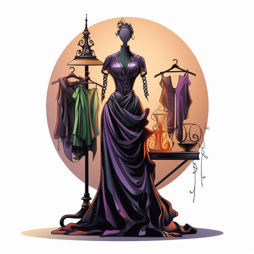 Clothing illustration in the style of Chiaroscuro Art on white background