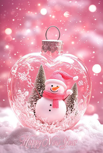 3D pink heart-shaped Christmas scene