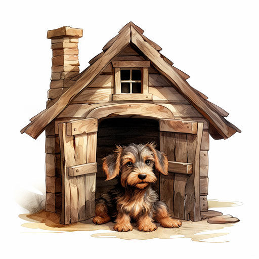Dog house clipart in the style of Chiaroscuro Art, on white