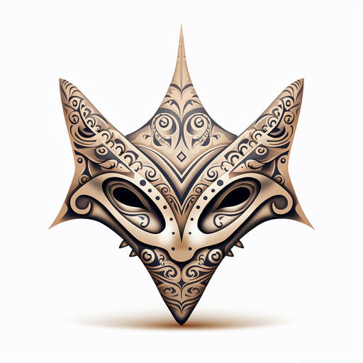 Tribal design tattoo of a stingray ray, masks and totems style