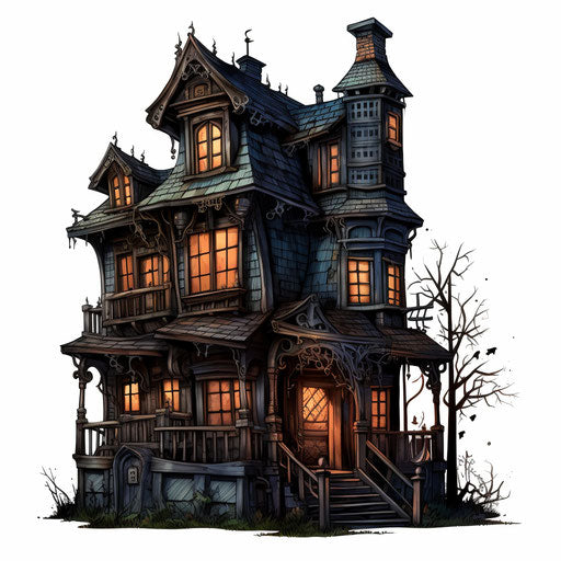 House images in Chiaroscuro Art style on white background