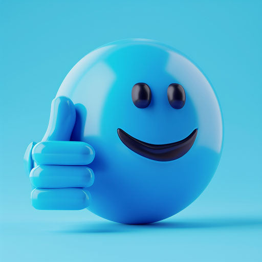 Blue smiley character does a thumbs up