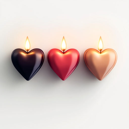 3D Heart Candles on Flat White Background