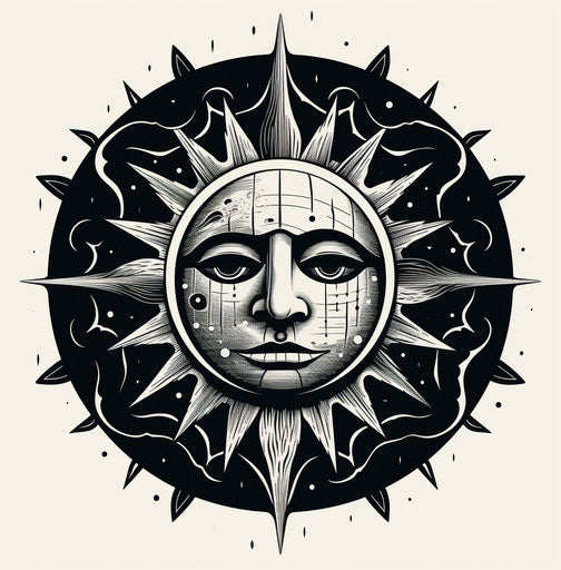 Full face of the sun in Victorian-inspired style