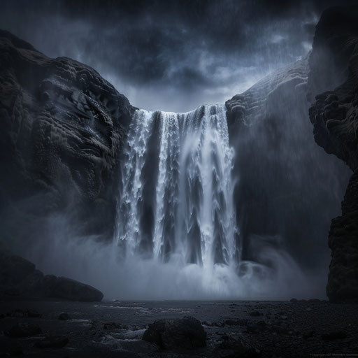 Skogafoss with dark shadows and intense contrast