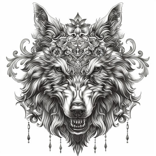 Elegant werewolf sketch with lace-like fur patterns