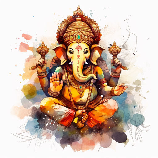 Ganpati clipart in the style of Impressionistic Art, on a white background