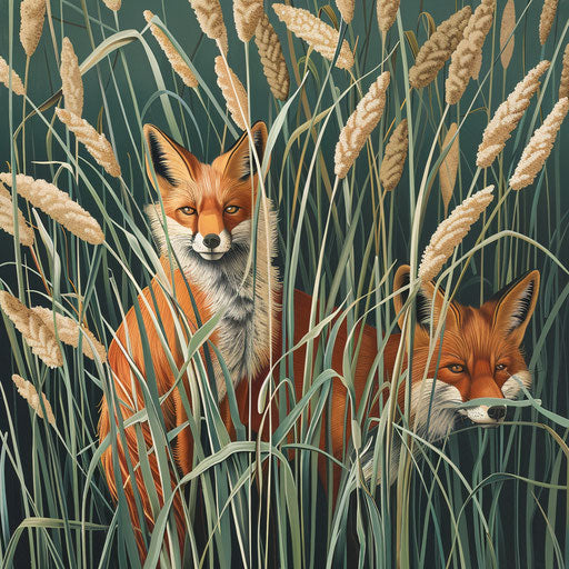 Foxes playing hide and seek in tall grasses