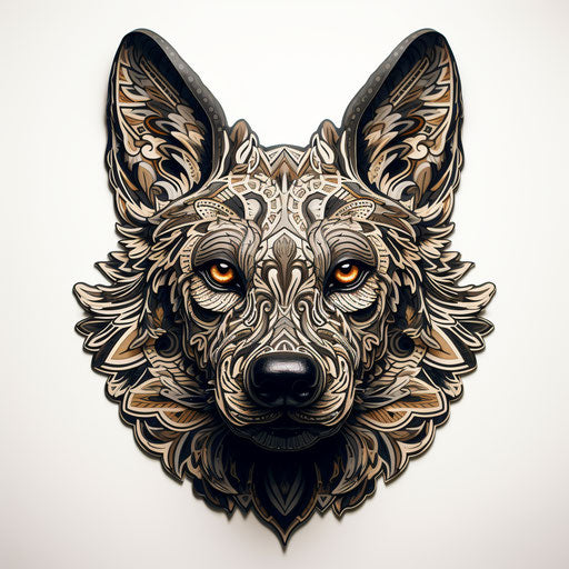 German shepherd in intricate pattern