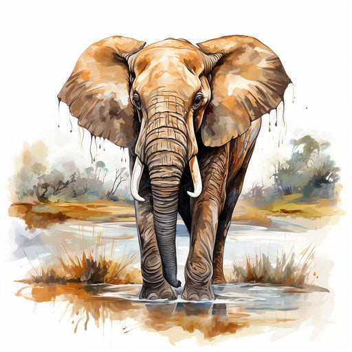 Elephant clipart in the style of Oil painting, on a white background