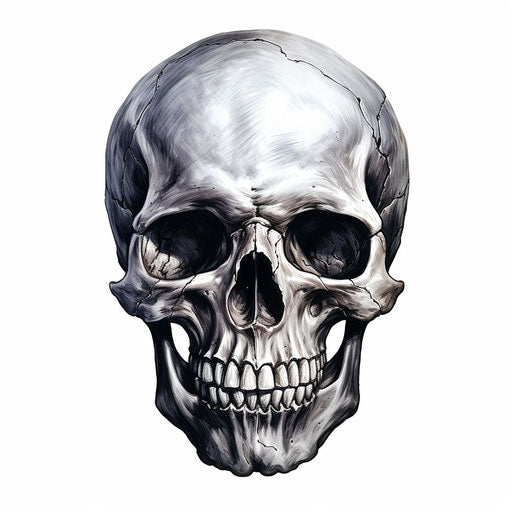 Skull illustration in the style of Chiaroscuro Art, on white background