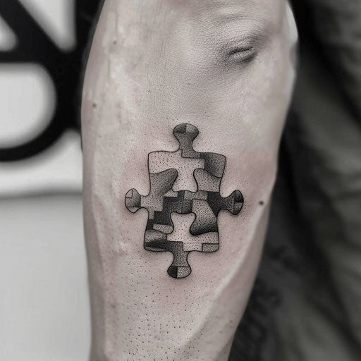 Minimalist black and grey puzzle piece tattoo