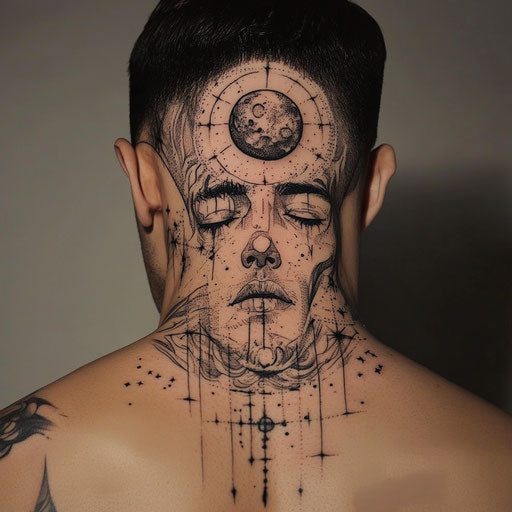 Bold Back Neck Tattoo Men Tattoo Flash Set