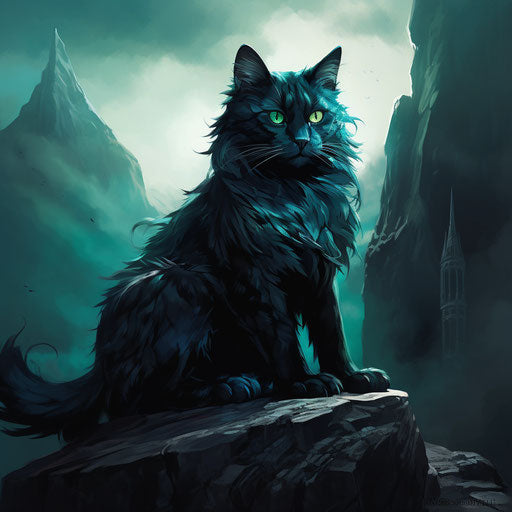 A cat in the mountains next to a rock