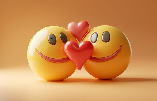 Two smiling emoticons holding hearts