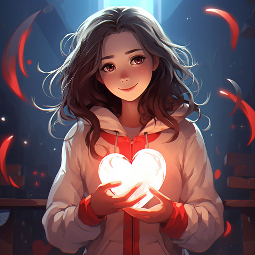 Happy girl holding a heart of love with heart sign