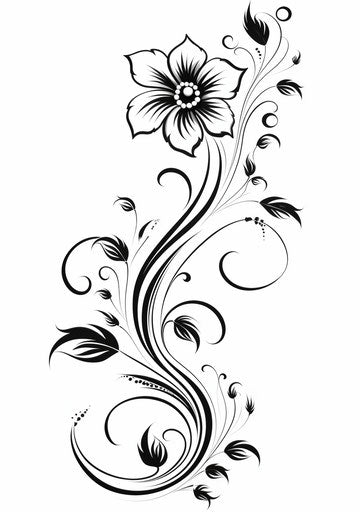 Black and white floral scroll tattoo design, vine motif