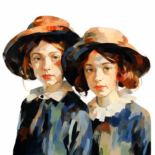 Twins clipart in the style of Impressionistic Art, on a white background