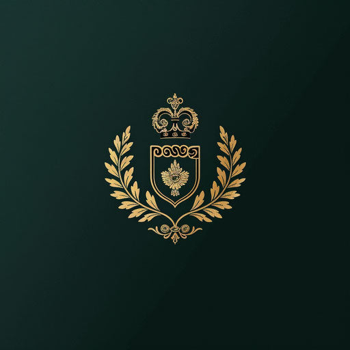 Top logo design with a traditional serif font and a classic emblem, in dark green and gold