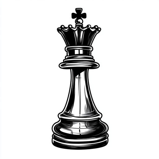 Chess queen tattoo in black on white background