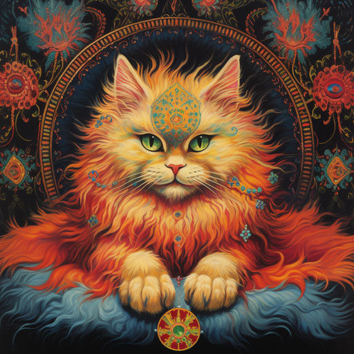 Louis Wain cat lying on a carpet
