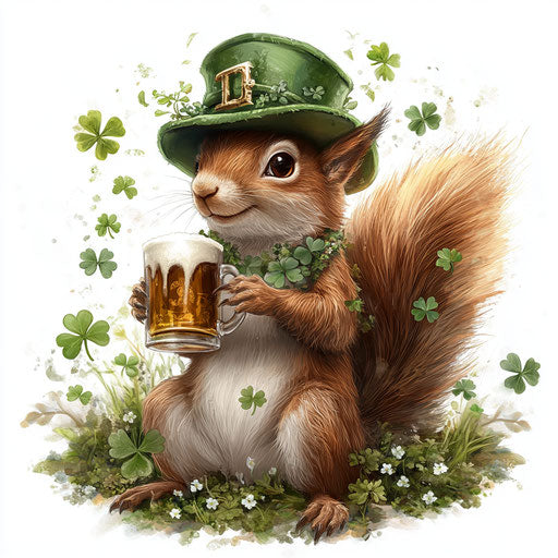 St. Patrick's Day squirrel with beer and hat